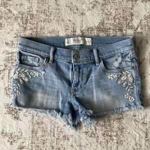 Abercrombie & Fitch Light Blue Embroidered Denim Cutoff Shorts